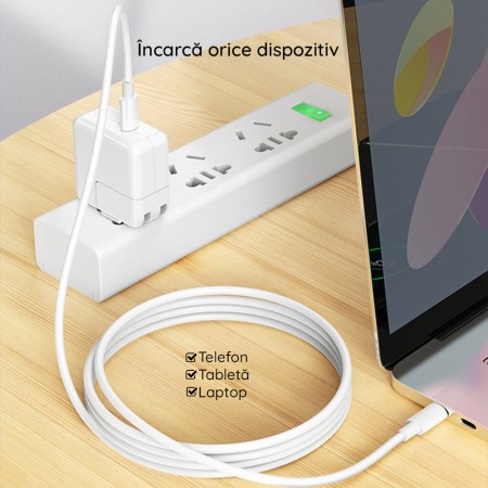 Cablu de Date Type-C la Type-C 100W, 5A, 1m - Hoco High-Power (X51) - White