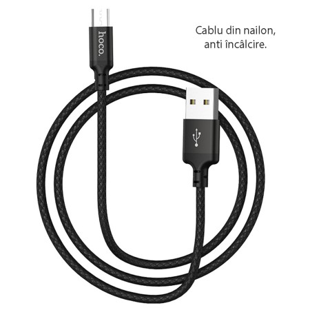 Cablu de Date USB-A la Micro-USB 2.4A, 1m - Hoco Double (X14) - Black