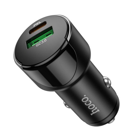 Incarcator Auto USB-A, Type-C, QC 3.0, PD20W, 3A - Hoco Light Road (Z42) - Black