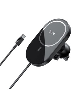 Suport Auto Incarcare MagSafe 15W, Grila Ventilatie - Hoco Powerful (CA90) - Black