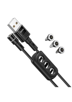 Cablu de Incarcare USB-A la Lightning, Type-C, Micro-USB 20W, 2.4A, 1.2m - Hoco Sunway (U98) - Black