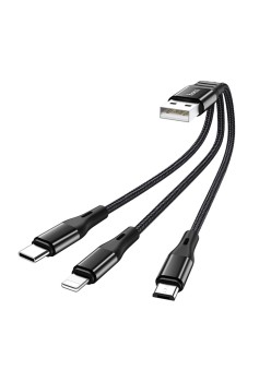 Cablu de Incarcare 3in1 USB-A la Lightning, Type-C, Micro-USB 12W, 2.4A, 0.25m - Hoco Harbor (X47) - Black