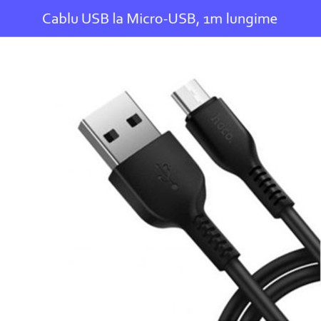 Cablu de Date USB-A la Micro-USB 10W, 2.4A, 1m - Hoco Flash (X20) - Black