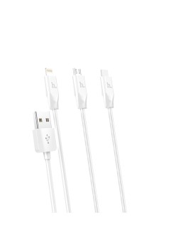 Cablu de Incarcare 3in1 USB-A la Lightning, Type-C, Micro-USB 2.4A, 1m - Hoco (X1) - White