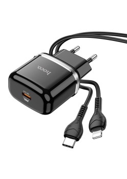 Incarcator Priza Type-C, QC 3.0, 20W, 3A + Cablu Lightning 1m - Hoco Victorious (N24) - Black