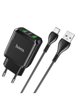 Incarcator Priza 2xUSB-A, 18W, 3A + Cablu Type-C 1m - Hoco Charmer (N6) - Black