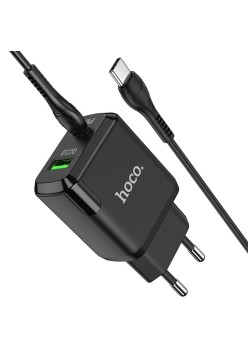 Incarcator Priza USB-A, Type-C, Q.C 3.0, PD 20W, 3A + Cablu Type-C - Hoco Favor (N5) - Black