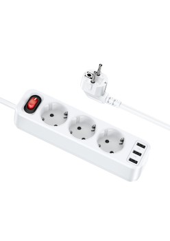 Prelungitor 3xPriza Shuko, 3xUSB 2.4A, 1.8m - Hoco (NS2) - White