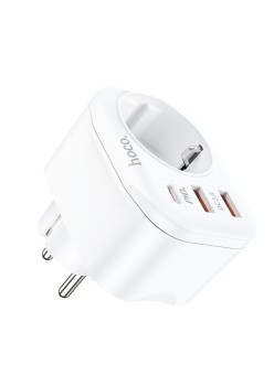 Incarcator Priza, Adaptor Shuko 2xUSB-A, Type-C, QC 3.0, 3A, PD 20W - Hoco (NS3) - White