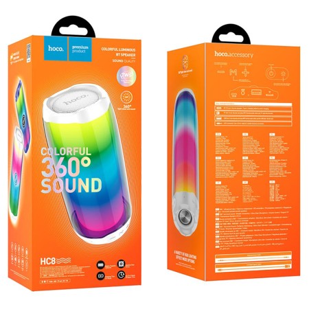 Boxa Portabila LED, Bluetooth 5.0, 10W - Hoco Pulsating (HC8) - White