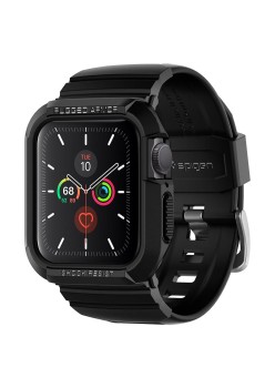 Husa pentru Apple Watch 4/5/6/7/8/9/SE/SE 2 (40/41mm) + Curea - Spigen Rugged Armor Pro - Black