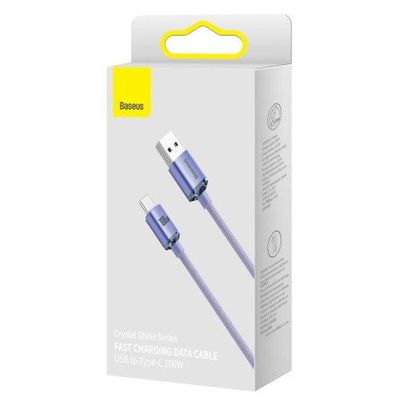 Cablu de Date USB la Type-C 100W, 2m - Baseus Crystal Shine (CAJY000505) - Purple