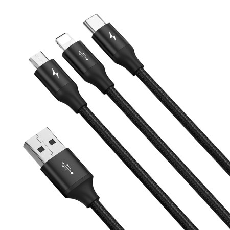 Cablu de Date USB la Type-C, Lightning, Micro-USB 3.5A, 1.2m - Baseus Rapid Series (CAJS000001) - Black