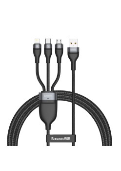 Cablu de Date USB la Lightning, Micro-USB, Type-C 66W, 1.2m - Baseus Flash Series (CA1T3-G1) - Gray