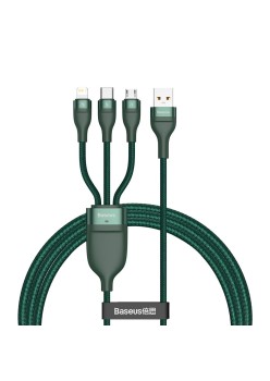 Cablu de Date USB la Lightning, Micro-USB, Type-C 66W, 1.2m - Baseus Flash Series (CA1T3-06) - Green