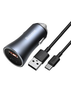 Incarcator Auto USB, Type-C, 40W + Cablu Type-C - Baseus (TZCCJD-0G) - Dark Gray