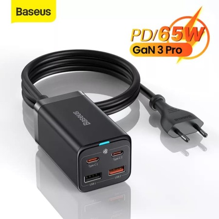Statie Incarcare 2xUSB-C, PD65W, 2xUSB-A, 5A + Cablu Type-C - Baseus GaN3 Pro (CCGP040101) - Black