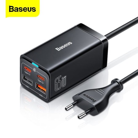 Statie Incarcare 2xUSB-C, PD65W, 2xUSB-A, 5A + Cablu Type-C - Baseus GaN3 Pro (CCGP040101) - Black