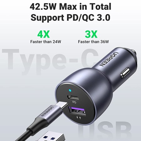 Incarcator Auto 2xUSB-A, QC 3.0, 42.5W - Ugreen (60980) - Dark Blue