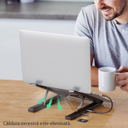 Suport Laptop + Hub Type-C la 2xUSB, HDMI, card SD, Card TF - Ugreen (80551) - Black