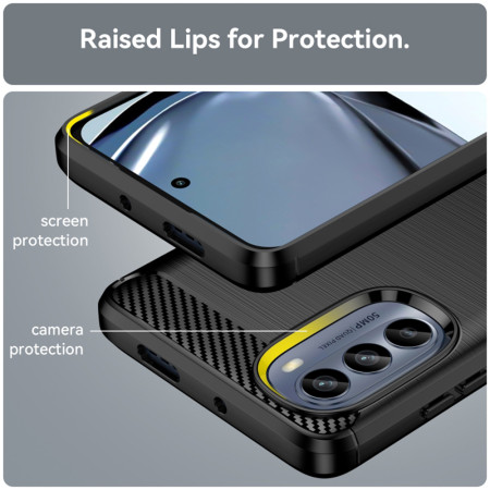 Husa Carbon compatibila Motorola Moto G62 Tech AntiSoc, Negru