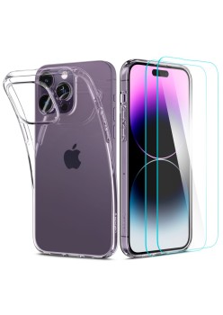 Husa pentru iPhone 14 Pro Max + 2x Folie - Spigen Crystal Pack 360 - Crystal Clear