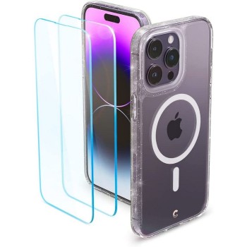 Husa pentru iPhone 14 Pro Max + Folie (set 2) Spigen Cyrill Shine 360 Mag Safe, Glitter Clear