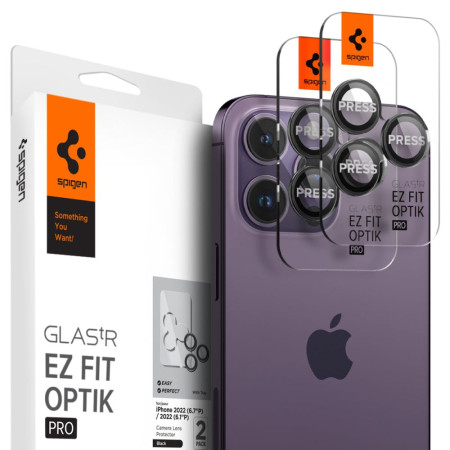 Folie Camera pentru iPhone 14 Pro / 14 Pro Max (set 2) Spigen Optik.tR EZ FIT Black