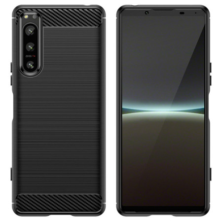 Husa Carbon compatibila Sony Xperia 5 IV, Tech Protect Anti-Soc, Negru