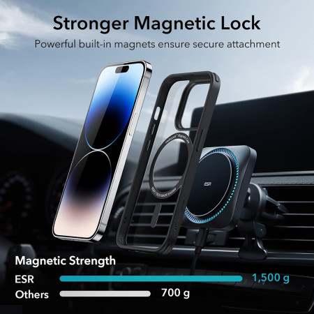 Husa pentru iPhone 15 Pro Max, ESR Classic Hybrid HaloLock, Clear Grey