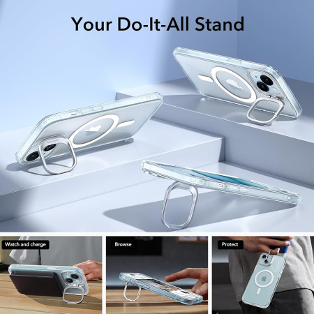 Husa pentru iPhone 15 Plus, ESR Classic Hybrid HaloLock Kickstand, Clear Blue
