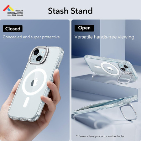 Husa pentru iPhone 15 Plus, ESR Classic Hybrid HaloLock Kickstand, Clear Blue