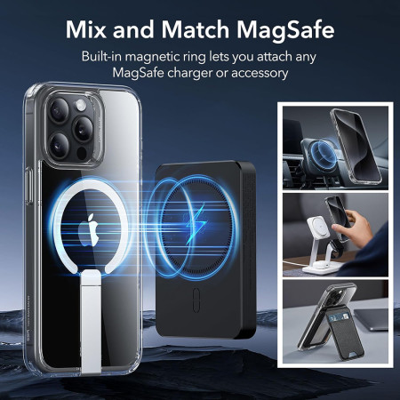 Husa pentru iPhone 15 Pro Max, ESR Boost Flickstand HaloLock, Clear