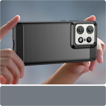 Husa Carbon Anti-Soc pentru Motorola Edge 50 Ultra, Protectie Premium, Tech Protects, Black