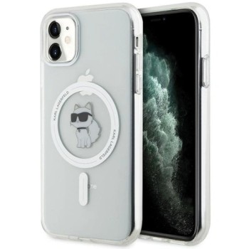 Husa pentru iPhone 11 - Karl Lagerfeld IML MagSafe (KLHMN61HLSCHH) - White Metal Choupettes Head