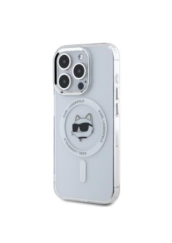 Husa pentru iPhone 15 Pro - Karl Lagerfeld IML MagSafe (KLHMP15LHLSCHH) - White Metal Choupettes Head