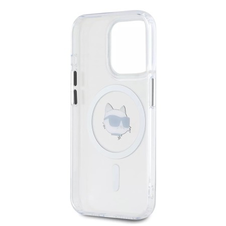 Husa pentru iPhone 15 Pro Max - Karl Lagerfeld IML MagSafe (KLHMP15XHLSCHH) - White Metal Choupettes Head