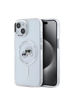 Husa pentru iPhone 15 - Karl Lagerfeld IML MagSafe (KLHMP15SHLSKCH) - Metal KarlandChoupette Heads