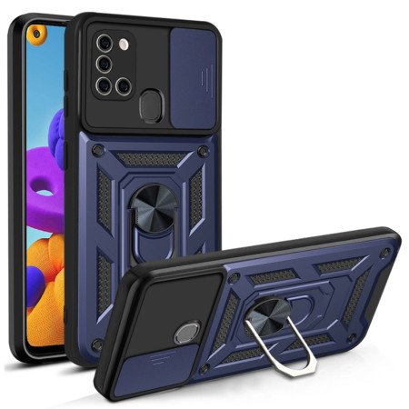 Husa pentru Samsung Galaxy A21s, Magnetic Ring, CamShield, Blue