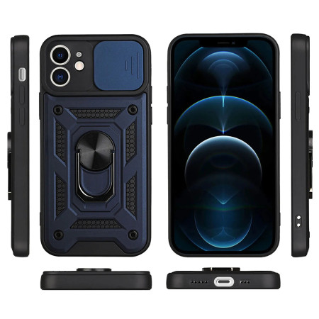 Husa pentru iPhone 11, Slide si Snap, Magnetic Ring, Blue