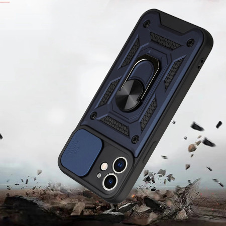 Husa pentru iPhone 11, Slide si Snap, Magnetic Ring, Blue