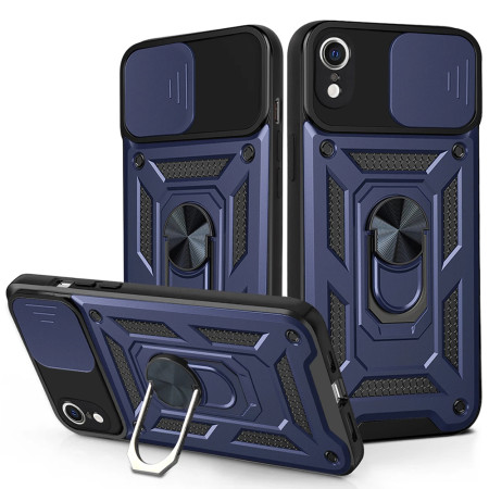 Husa pentru iPhone XR, Slide si Snap, Magnetic Ring, Blue