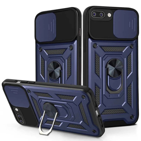Husa pentru iPhone 7 Plus / 8 Plus, Slide si Snap, Magnetic Ring, Blue