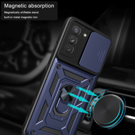 Husa pentru Samsung Galaxy S21 FE 5G, Slide si Snap, Magnetic Ring, Blue