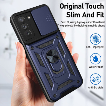 Husa pentru Samsung Galaxy S21 FE 5G, Slide si Snap, Magnetic Ring, Blue