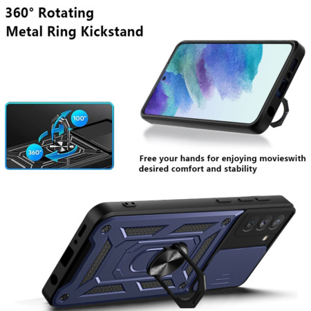 Husa pentru Samsung Galaxy S21 FE 5G, Slide si Snap, Magnetic Ring, Blue