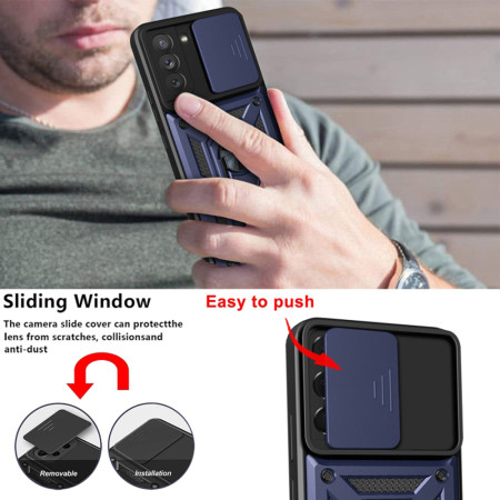 Husa pentru Samsung Galaxy S21 FE 5G, Slide si Snap, Magnetic Ring, Blue