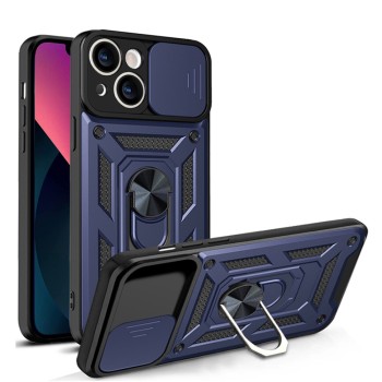Husa pentru iPhone 13, Slide si Snap, Magnetic Ring, Blue