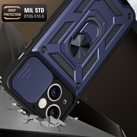 Husa pentru iPhone 13, Slide si Snap, Magnetic Ring, Blue