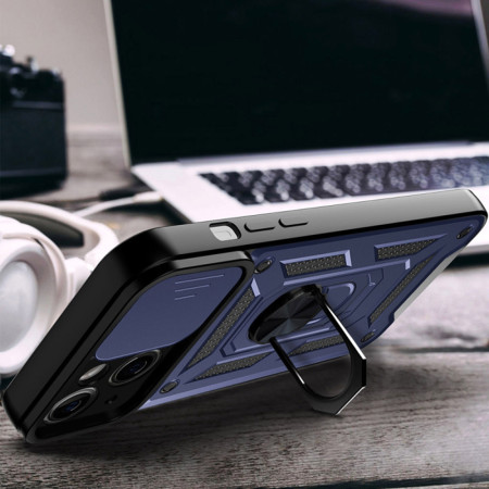 Husa pentru iPhone 13, Slide si Snap, Magnetic Ring, Blue